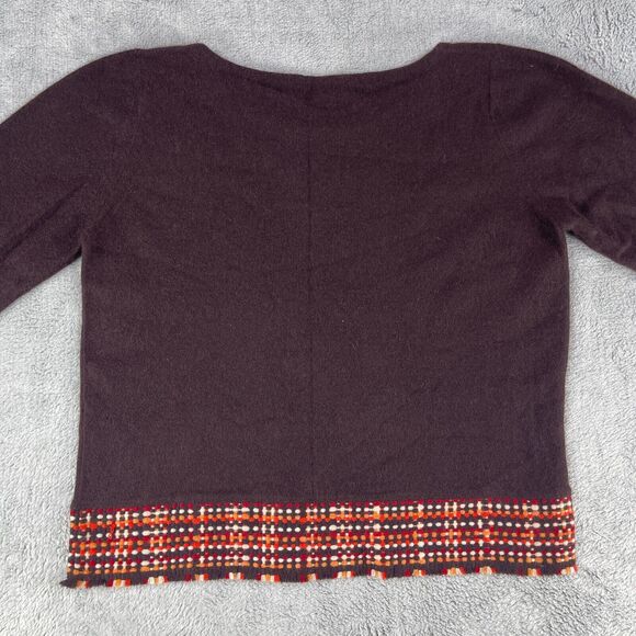 Brunello Cucinelli Sweater Women M/S Brown Cashmere Embroidered Hem Long Sleeve - Picture 7 of 13
